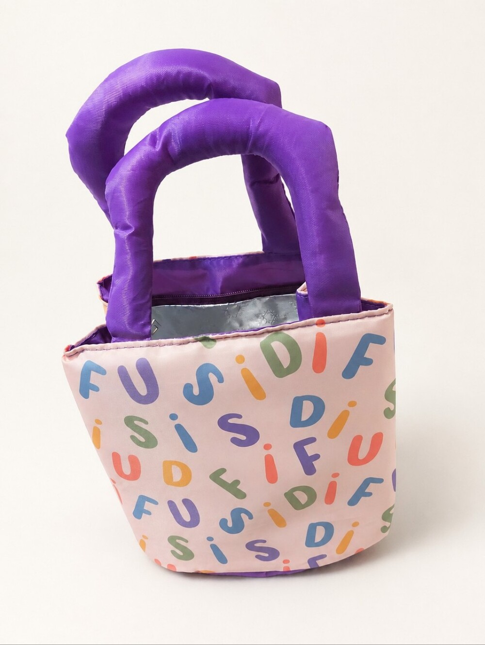 Pink Multicolor Letter Insulated Zip Lunch Bag